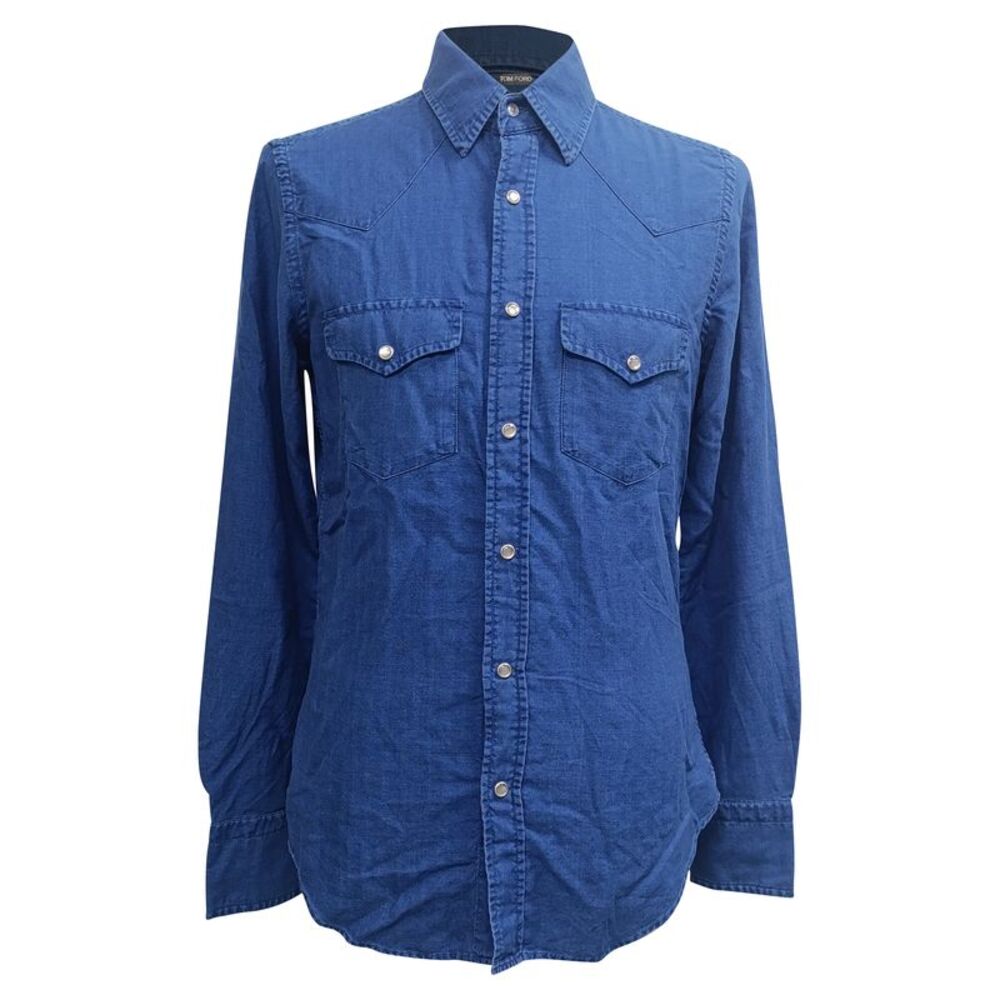 Tom Ford Button-Down Slim-Fit Denim Shirt In Blue Cotton